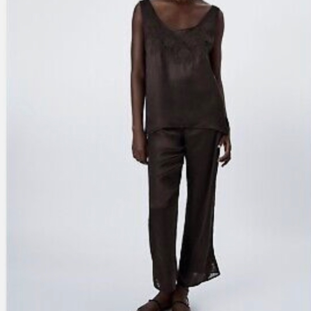 Zara embroidered lace pants Limited Edition dark brown Medium